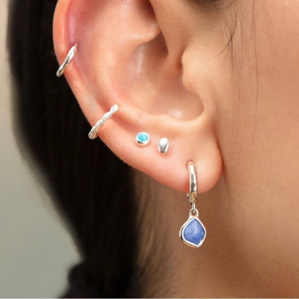 Monica Vinader Sterling Silver Siren‎ Mini Kyanite Nugget Huggie Earrings, NWT